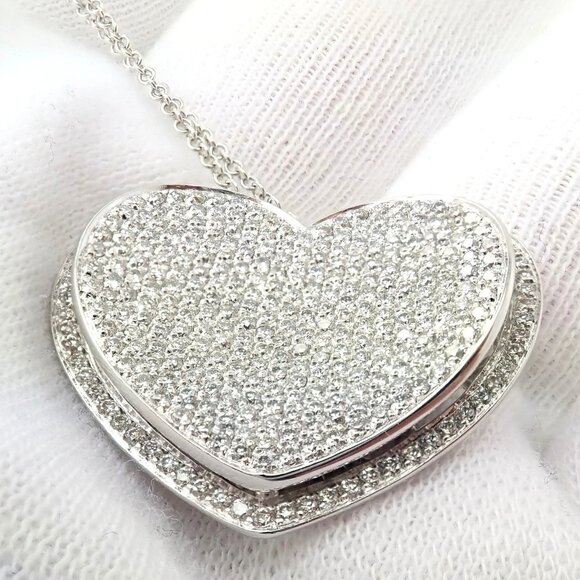 New! Authentic Pasquale Bruni 18k White Gold 2.02ct Pave Diamond Heart Necklace - Picture 9 of 16